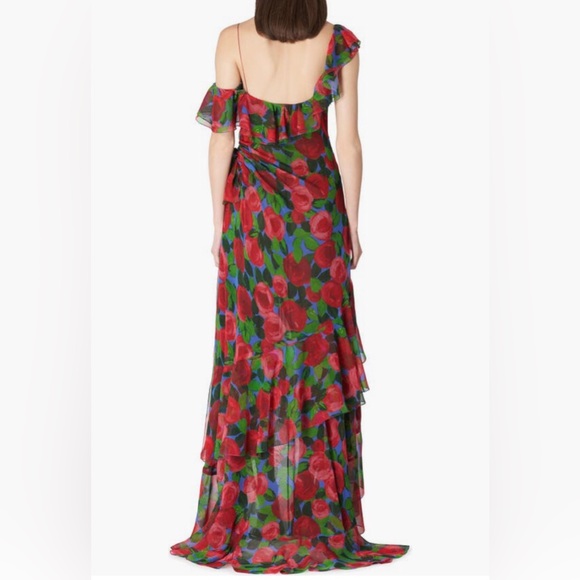 NWT $3990 Carolina Herrera Rose Print Ruffle One Shoulder Silk Gown in size 6! - Picture 2 of 4